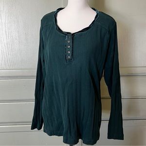 Ladies Dark Green long sleeve top with velvet twist trim